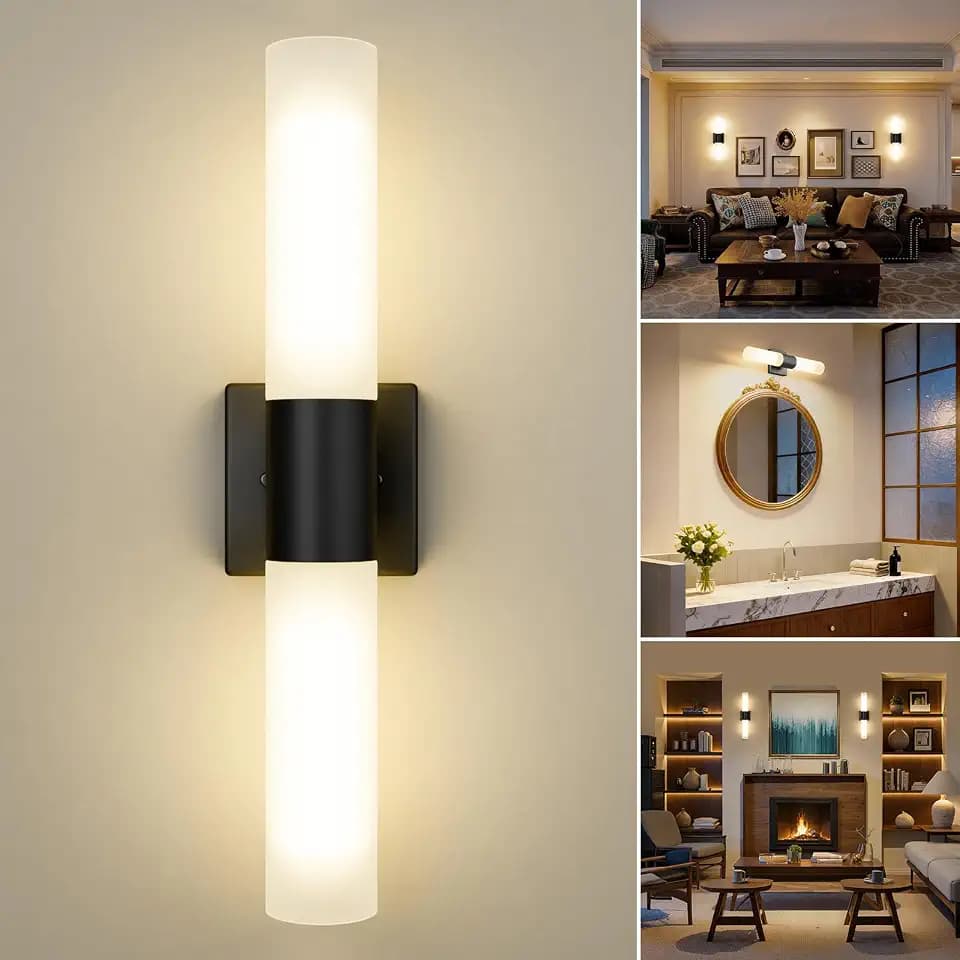 Kalium Modern 21" Bathroom Vanity Wall Sconce, Frosted Glass, Black
