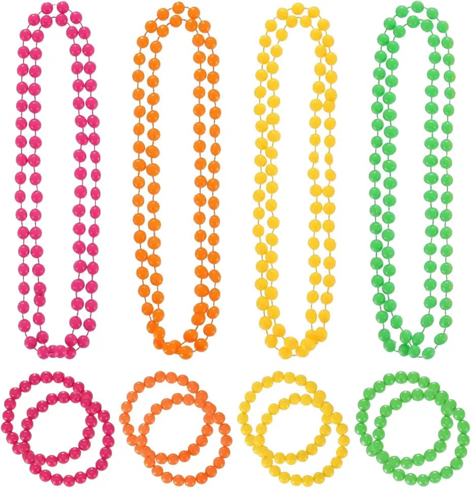 12 Stück 80er Jahre Accessoires, Neon Accessoires Damen, Usgefallene 80er Jahre Retro Perlenschmuck Set, Halskette und Armbänder für Themen UV Partys, Festivals, Raves, Kostümveranstaltungen
