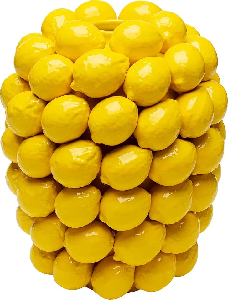 Kare Design Vase Lemon Juice, Gelb, 40cm Höhe, Blumenvase, Deko Vase, Zitronen Motiv, Porzellan, Handgearbeitet, Wohnzimmer