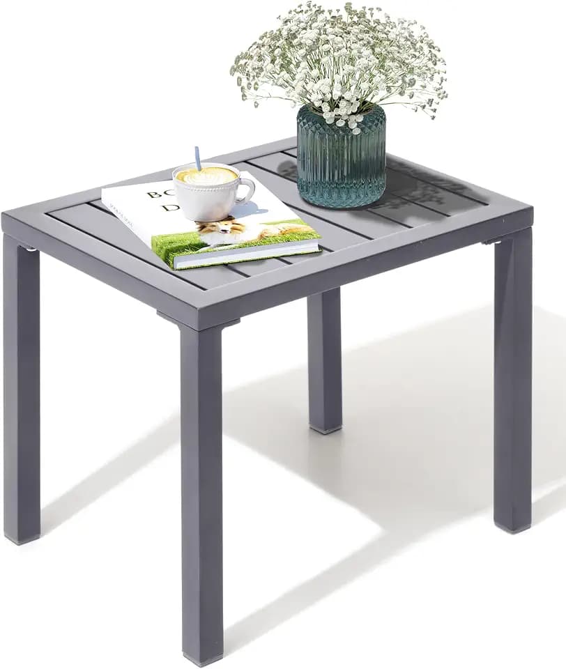 Aluminum Outdoor Side Table, Small Patio Coffee Bistro End Table, Gray