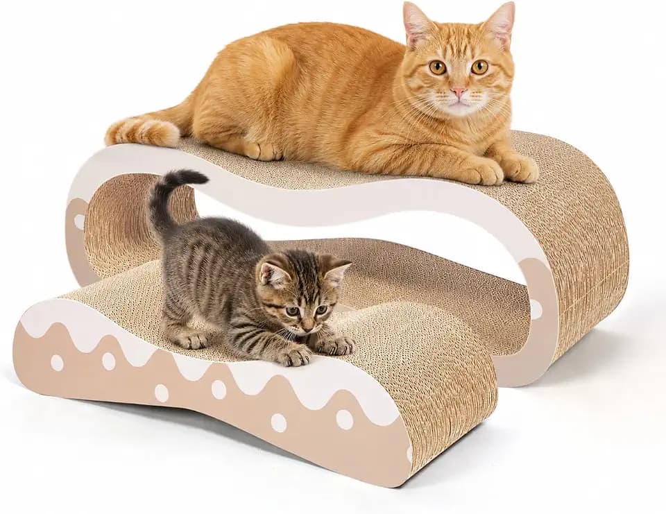 Cat Scratcher Lounger, 2 in 1 Large Cardboard Cat Scratching Board for Indoor Cats, 100% Recyclable&Reversible Horizontal Scratching Pads Prevents Furniture Damage, Wave