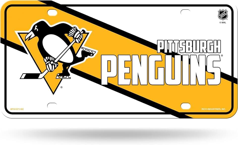 Rico Industries NHL Hockey Pittsburgh Penguins Metal Auto Tag 6" x 12" - Great for Truck/Car/SUV