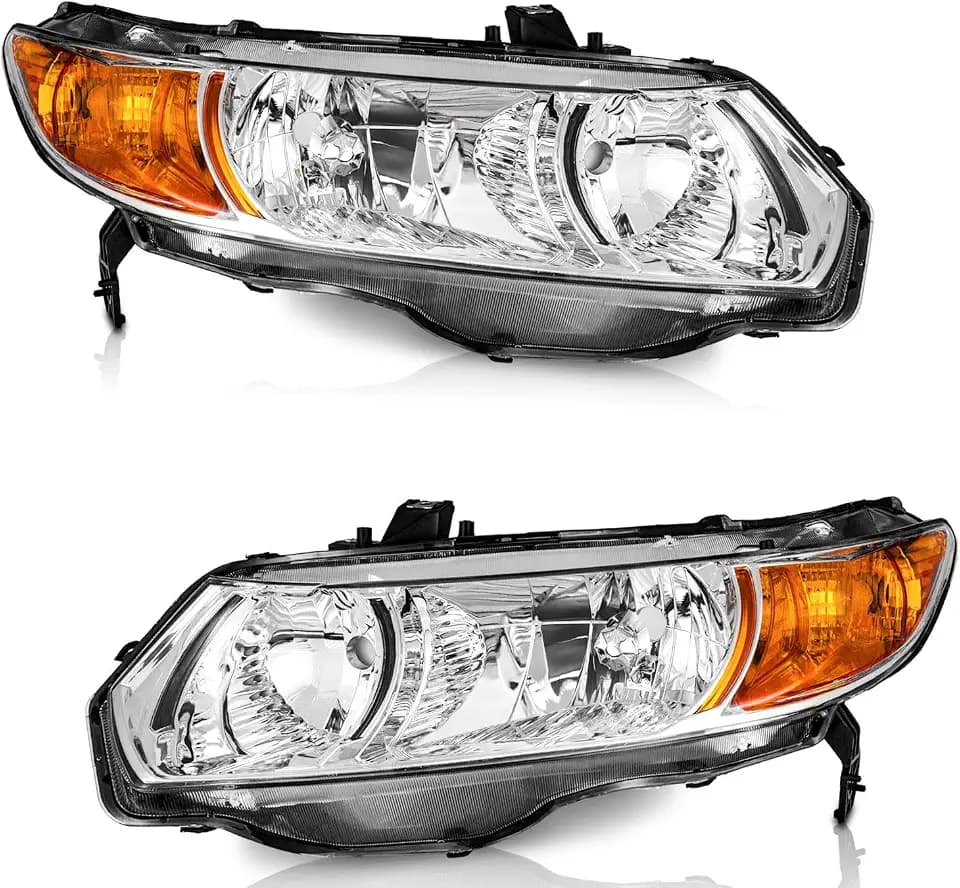 WEELMOTO Halogen Headlights Assembly for 2006-2011 Honda Civic 2-Door Coupe