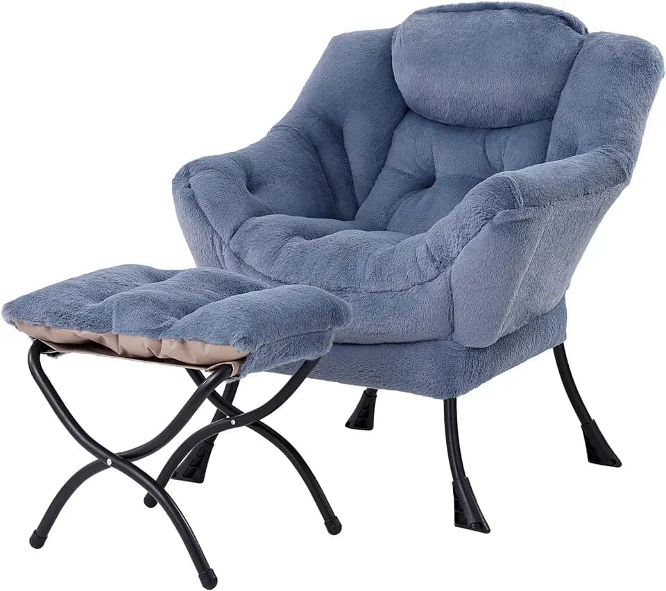 Welnow Lazy Chair with Ottoman,Reading Chair with Footrest,Light Blue