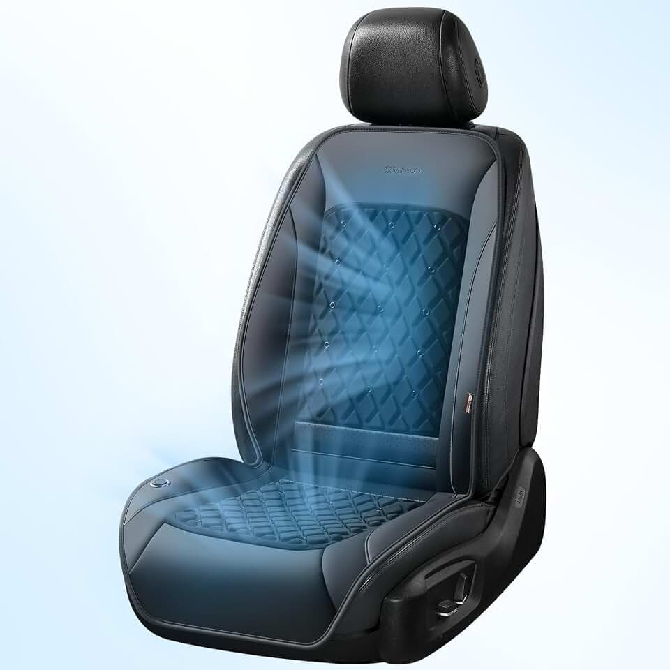 Coverado 8 Cooling Fans Car Seat Cover, 2026 New Upgrade 12V-24V Ventilated Cushion, Cool Protector for Car SUV Pickup Universal Fit, Jet Black