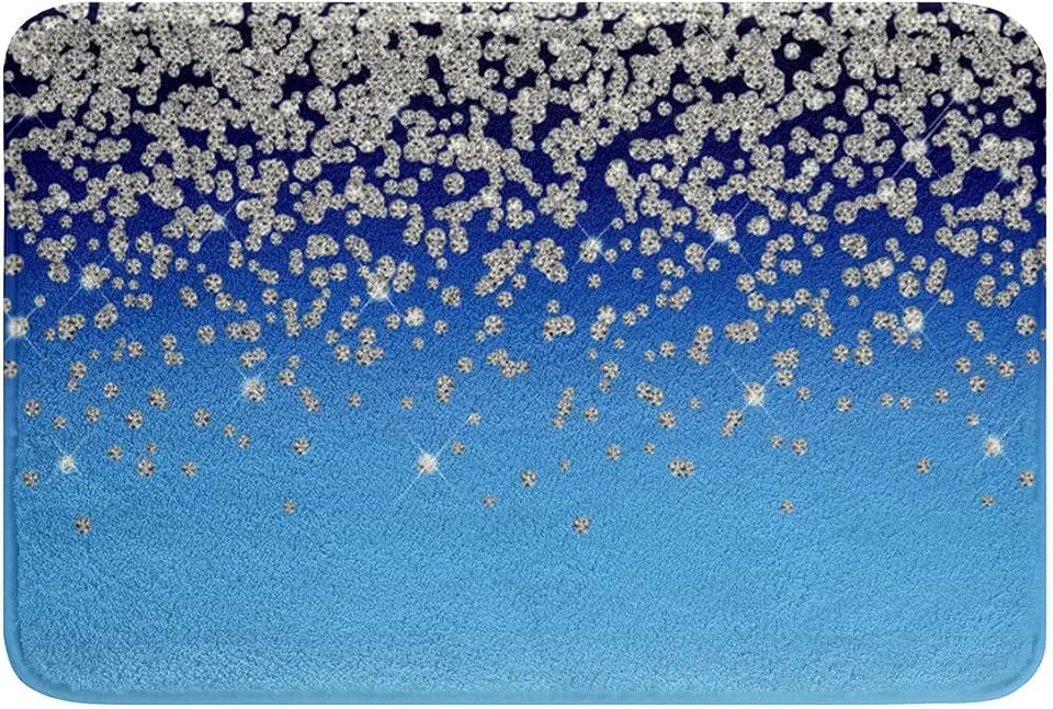 Silberfarbene Glitzer-Mikrofaser-Badezimmerteppiche (kein Glitzer) Blingations rutschfeste Badematte Diamantblau zottelig saugfähige Bodenmatte für Badezimmer, Boden, Innen-Fußmatte, 50,8 x 81,3 cm