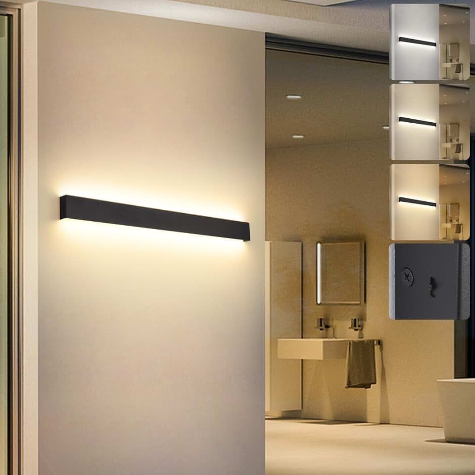 KUKAK LED Wandleuchte Innen,30W Wandlampe,3000K/4000K/6000K Wandlampen 96cm | Modern Lampe Wand,Up Down Wandbeleuchtung,Flurlampe wandleuchten für Wohnzimmer Schlafzimmer Treppenhaus Flur Schwarz