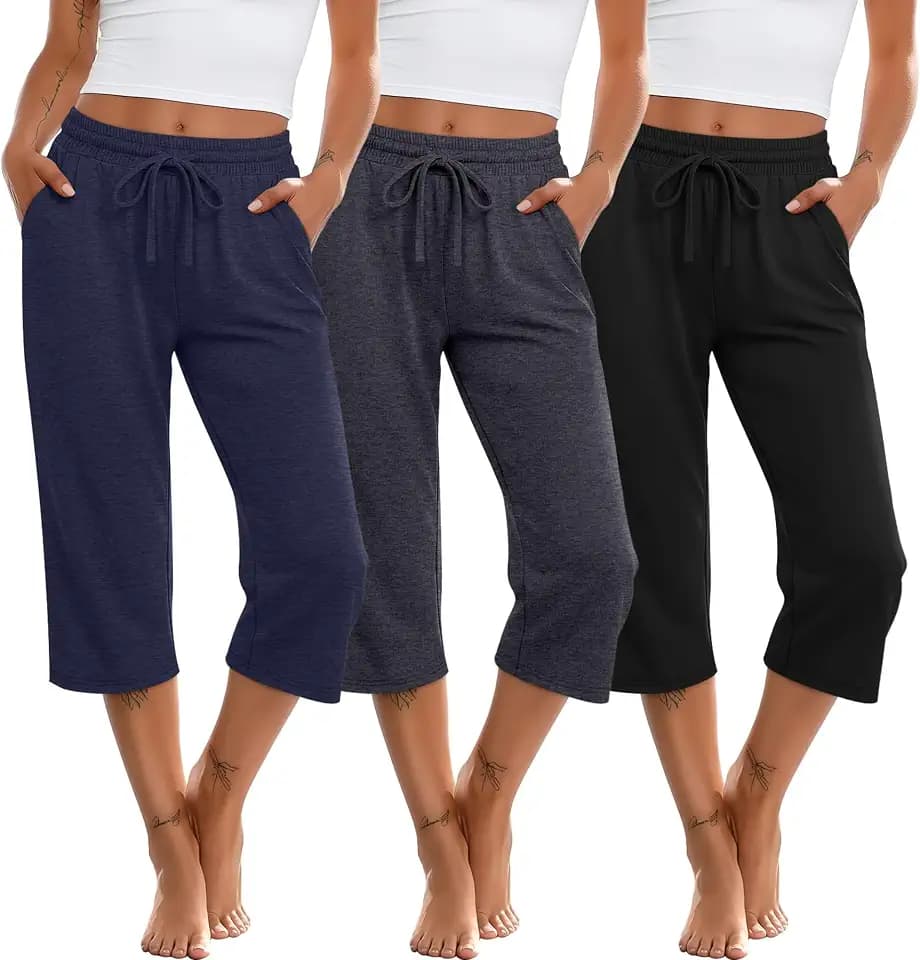Huukeay 3 Pack Women's Capris Drawstring Sweatpants