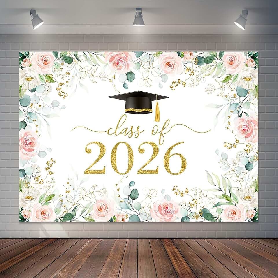 2026 Graduation Party Backdrop Blush Pink Floral Class of 2026 Congrats Grad Background Greenery Graduation Prom Party Cake Table Decorations Photo Booth Props (7x5ft)