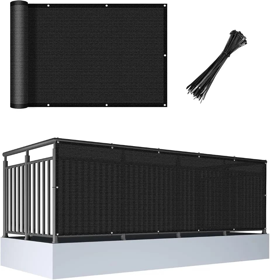 Cool Area Balcony Privacy Screen Fence UV Protection, 3'x10', Black