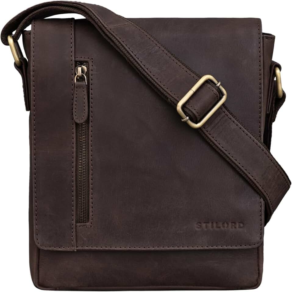 STILORD Easton Kleine Messenger Bag Echt Leder Vintage Umhängetasche im Hochformat 10,1 Zoll Tablet Tasche für iPad DIN A5 Schultertasche Echtleder Farbe:Muskat - braun