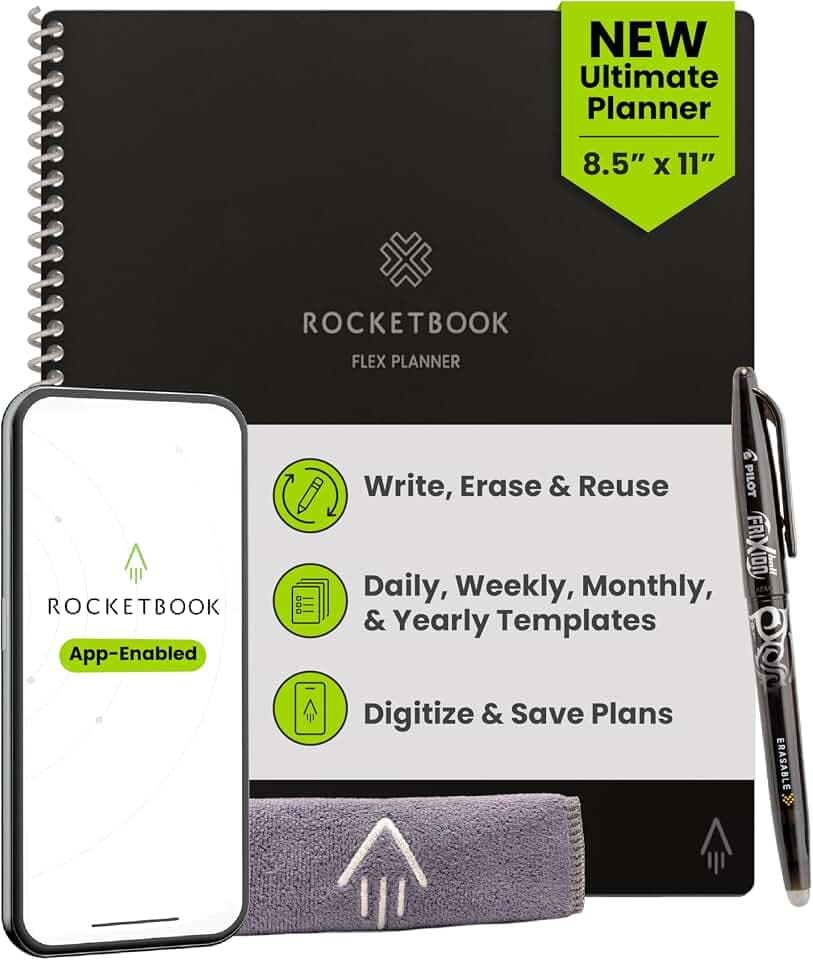 Rocketbook Flex Reusable Planner, Letter Size 8.5x11, Black