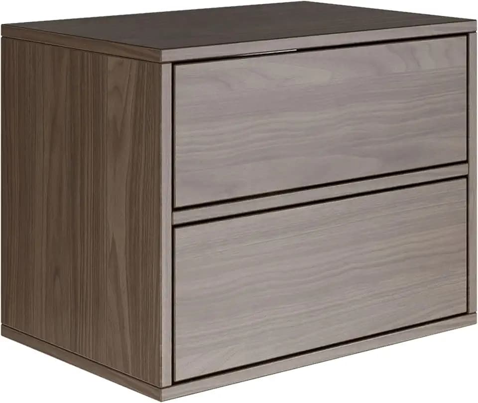 Selsey Nachttisch Hängend Schwebender Wisconsin-Walnuss Farbe 50B x 36T x 40H cm Nachtschrank mit Zwei Schublade in Minimalistischer - Push-to-Open - Skandinavischen Platzsparend Wandmontage Framme