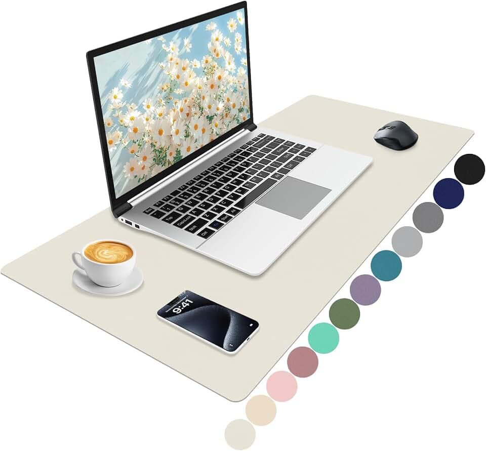 Niviy Schreibtischunterlage XXL Mauspad Leder,Organizer PU Schreibtischmatte Rutschfester Schreibunterlage Tischschutz Unterlage Wasserdichter Office Mousepad für Büro,Home und Laptop 80X40cm Weiß