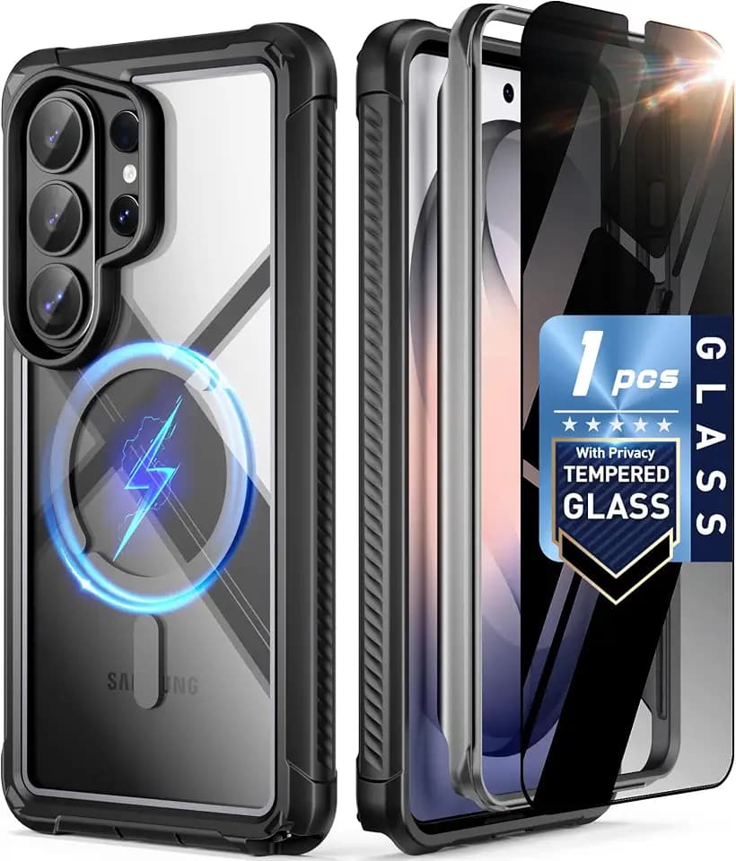POETIC Guardian MagPro Case for Galaxy S26 Ultra 6.9", MagSafe Compatible | 20FT Mil-Grade Drop Tested | 1 Privacy Tempered Glass Screen Protector, Full Body Shockproof Case for S26 Ultra, Black/Clear