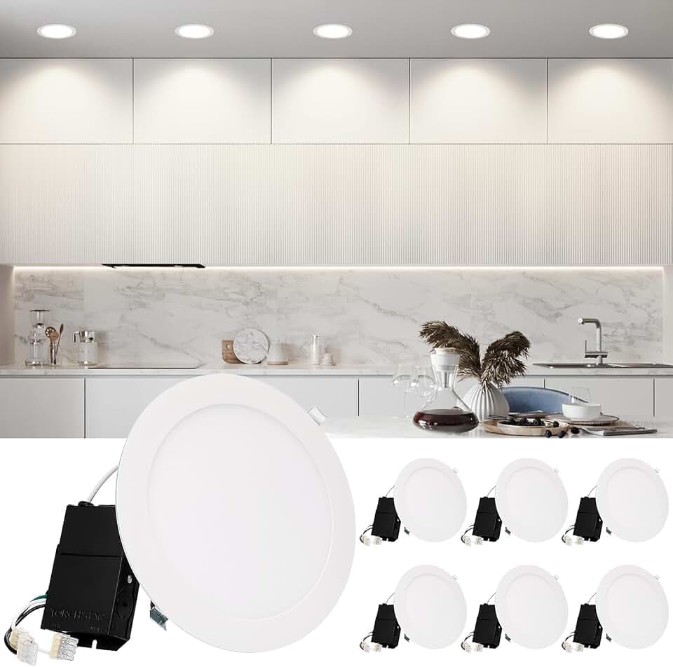 TORCHSTAR 6-Pack 8 Inch Ultra-Thin LED Recessed Ceiling Light, 4000K, CRI90