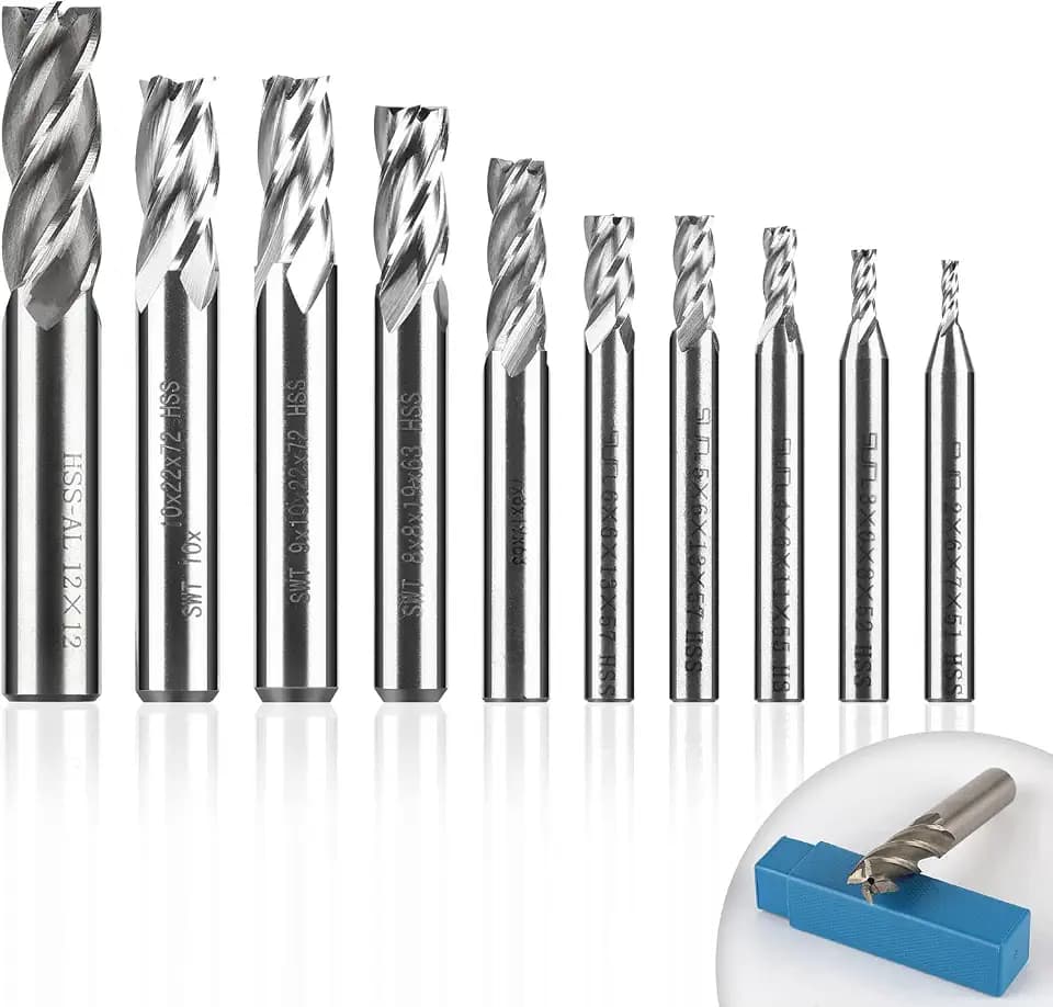 EFUTURETIME 10 Stück HSS Schaftfräser 4 Flöten φ2-12mm CNC Fräser Set