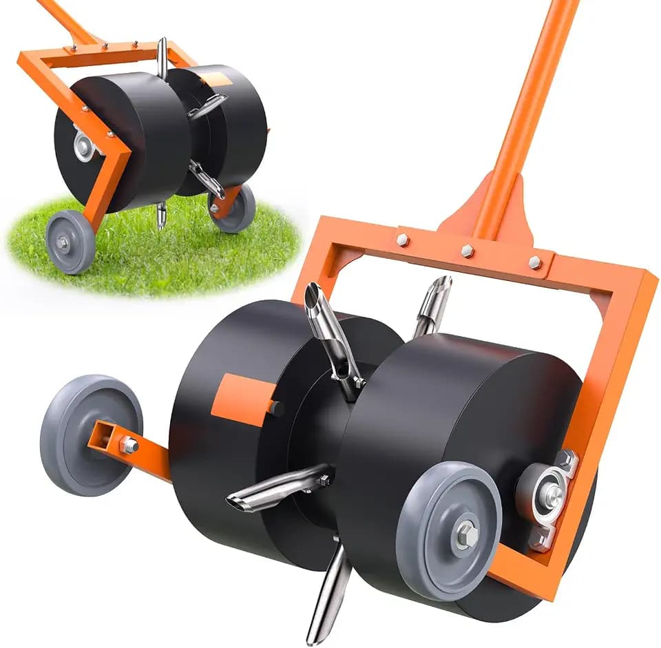 Rolling Lawn Aerator, Non-Clogging Hollow Tine Aerator for Compacted Soil