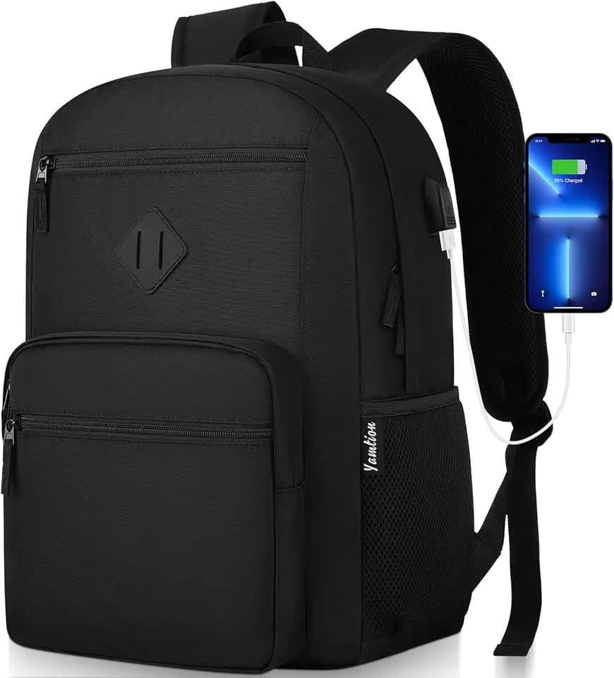 YAMTION Black Backpack,School Bookbag for Teens and Adults Schoolbag Fits 15.6 Inch Laptop Lightweight College Backpack for Daily Commute School