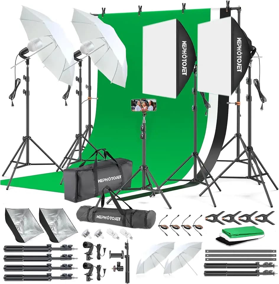 Photography Softboxes Kit with 6.6x10ft Backdrop Stands