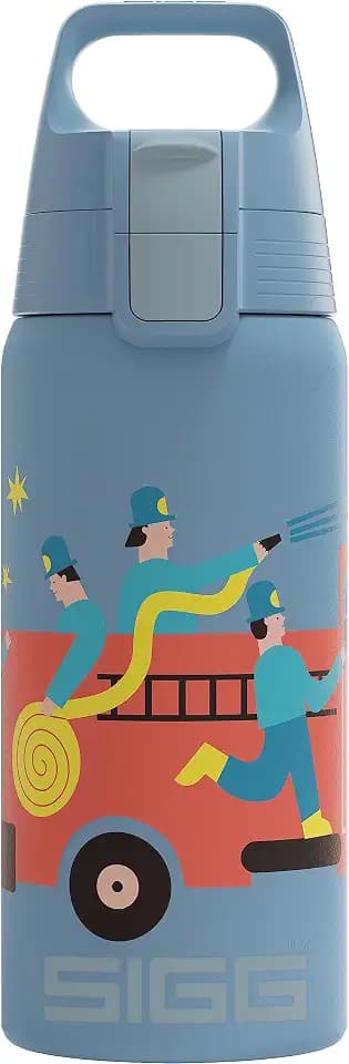 SIGG - Isolierte Trinkflasche Kinder - Shield Therm One Feuerwehr - Kohlensäuregeeignet - Auslaufsicher - Spülmaschinenfest - BPA-frei - 90% recycelter Edelstahl - Graublau - 0,5L