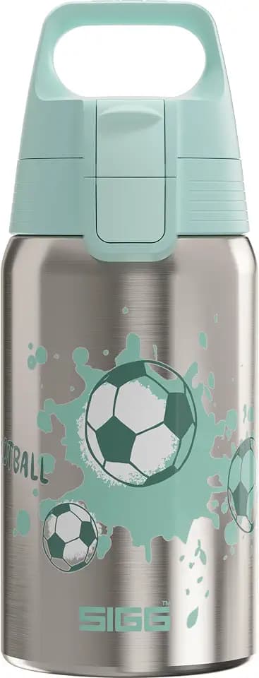 Sigg - Edelstahl Trinkflasche Kinder - Shield One love Football - Für Kohlensäurehaltige Getränke Geeignet - Auslaufsicher - Federleicht - BPA-frei - Grau - 0,5L