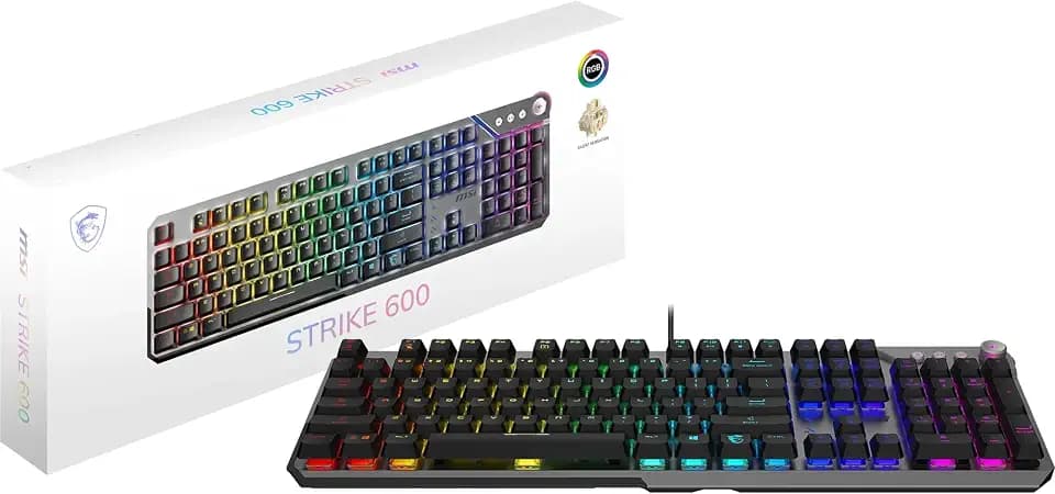 MSI Strike 600 – KAILH Midnight PRO Silent Tactile SWITCHES, QWERTZ, DE Layout – Ergonomische Tastenkappen, rutschfeste Unterseite, RGB Mystic Light für Jede Taste, USB 2.0 – Full-Size