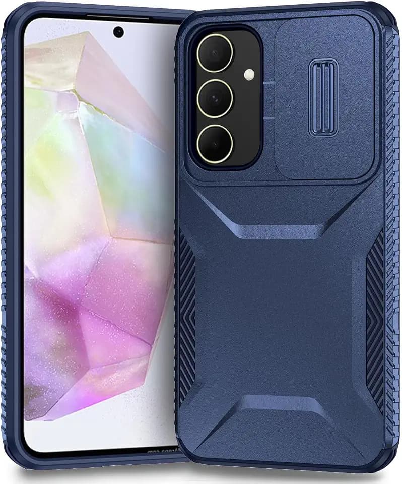 Hülle für Galaxy A35 5G Case, Samsung A35 SM-A356B Handyhülle Kameraschutz mit Slide Camera, Schutz in Militärqualität Stoßfest rutschfest Schutzhülle für Samsung Galaxy A35 5G Blau