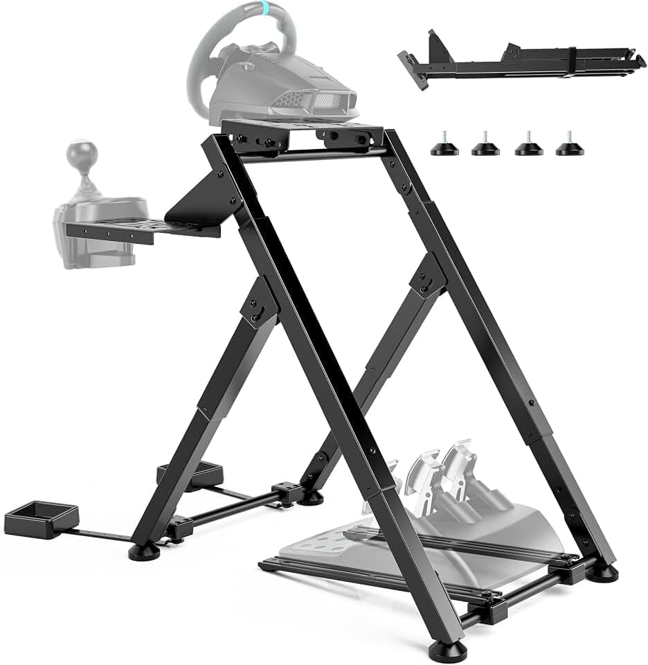 ARES WING Foldable Sim Racing Wheel Stand with Chair Fixing, Compact Design