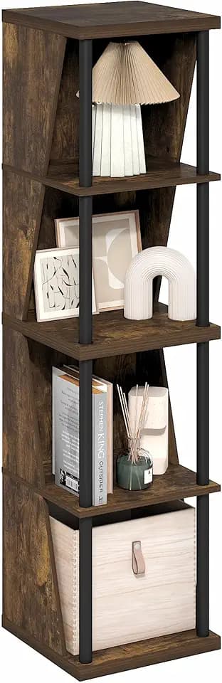 Furinno Flexi 4-Cube Storage Shelf, Stackable Corner Shelf, Amber Pine