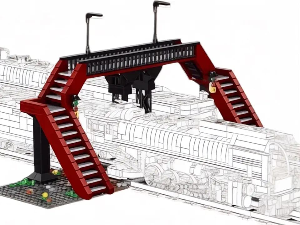 General Jim's Red Railway Crossing Modular Building Block Bricks Set, Contains 655 Brick Pieces, Base Plates Included, for Adults, Teens and Train Enthusiast