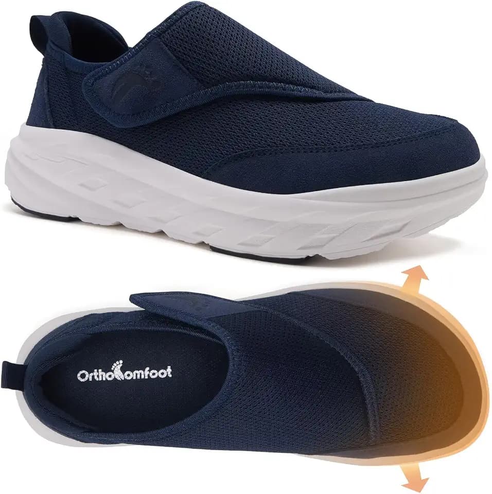 OrthoComfoot Men's Orthopedic Diabetic Wide Walking Shoes: Comfortable Arch Support Plantar Fasciitis Orthotics Slip On Loafers, Hammer Toes Casual Hook and Loop Shoes for Foot and Heel Pain Relief