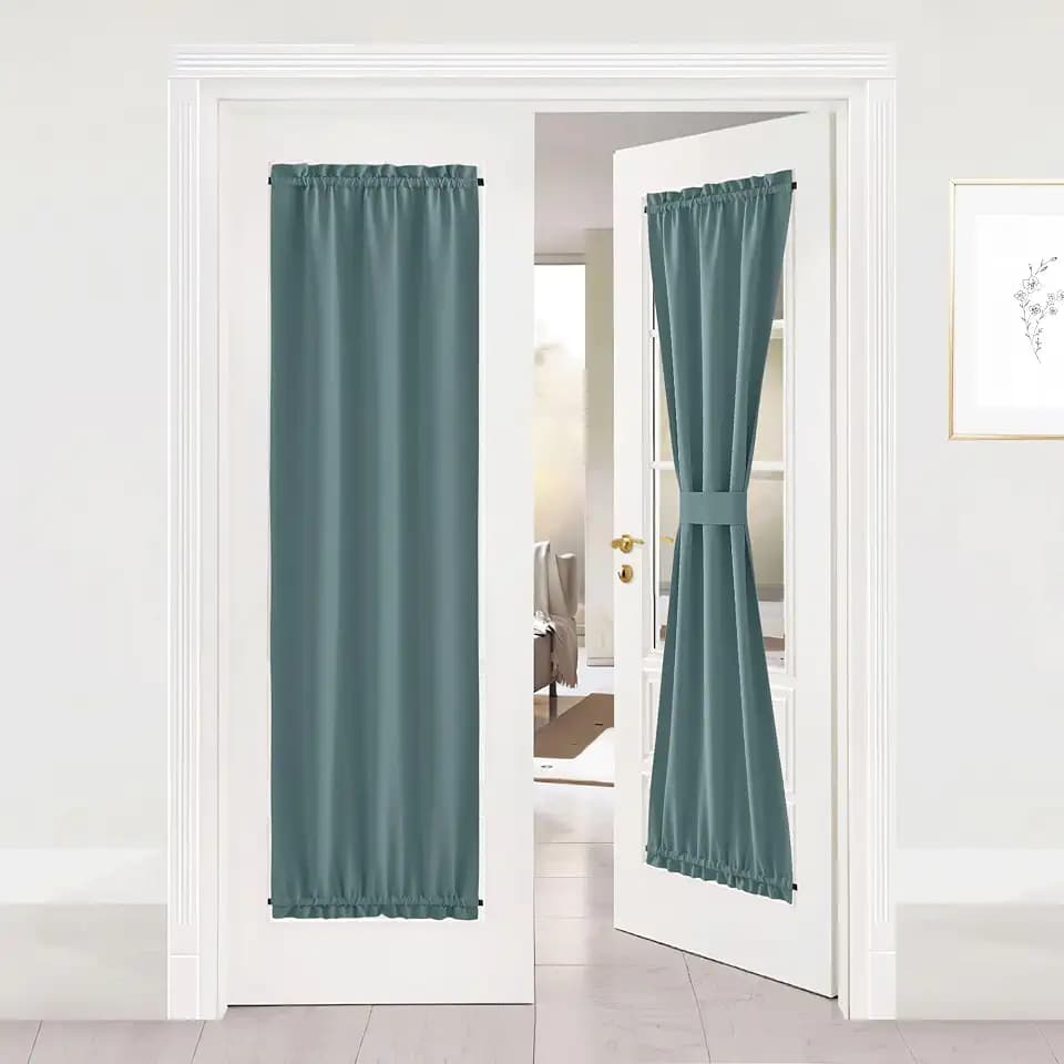 NICETOWN Greyish Blue French Door Curtains with Tieback for Window Cover