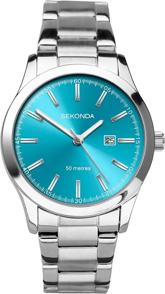Sekonda Taylor Damen 34 mm Quarzuhr mit analoger Datumsanzeige und silbernem Edelstahlarmband