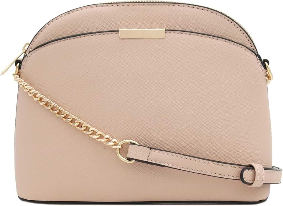FashionPuzzle Saffiano Small Dome Crossbody Bag with Chain Strap
