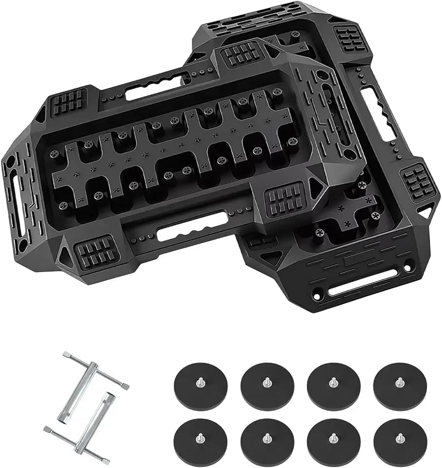 OMU Mini Recovery Traction Boards with Magnetic Bracket, Quick Release Design, Stable at High Speed, 2PCS Off-Road Rescue Board for Sand Mud Snow, Fit ATV UTV SUV,Mini & Lightweight Portable Set