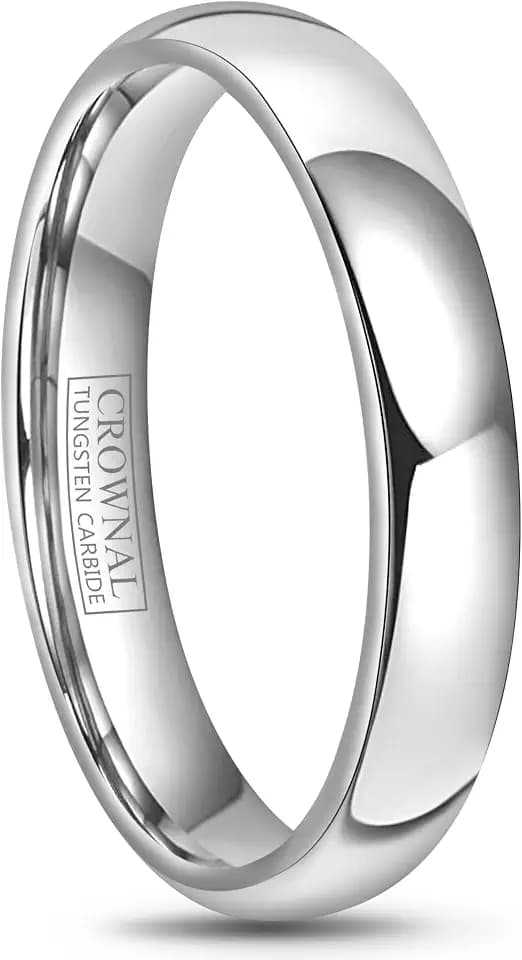 CROWNAL 2mm 4mm 6mm 8mm 10mm Tungsten Wedding Band Ring Men Women Plain Dome Polished Size Comfort Fit Size 3 To 17
