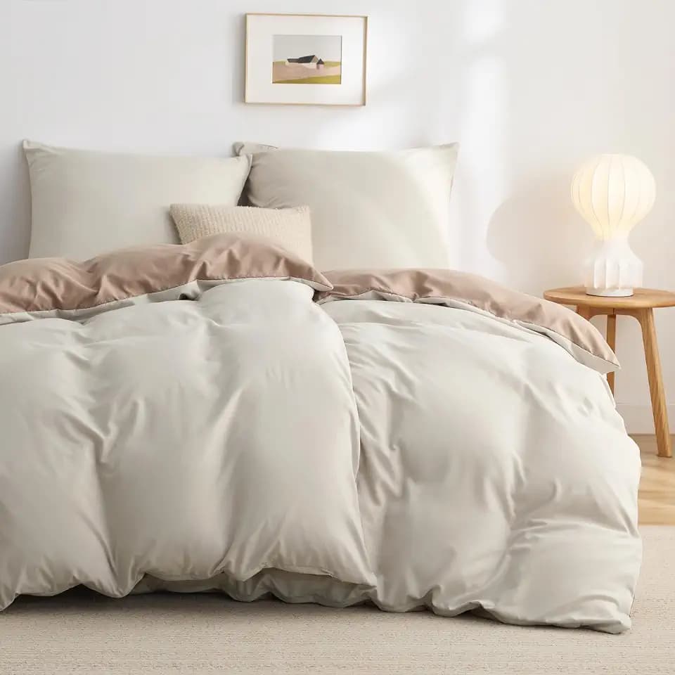 BEDSURE Bettwäsche 135x200 4teilig Mikrofaser - Khaki/Natur, 80x80 Kissen