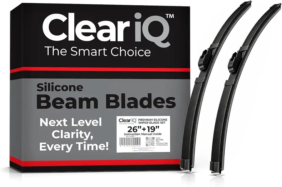 Clear IQ Premium Silicone Beam Front Wiper Blade Set – 26in. Driver Side & 19in. Passenger Side