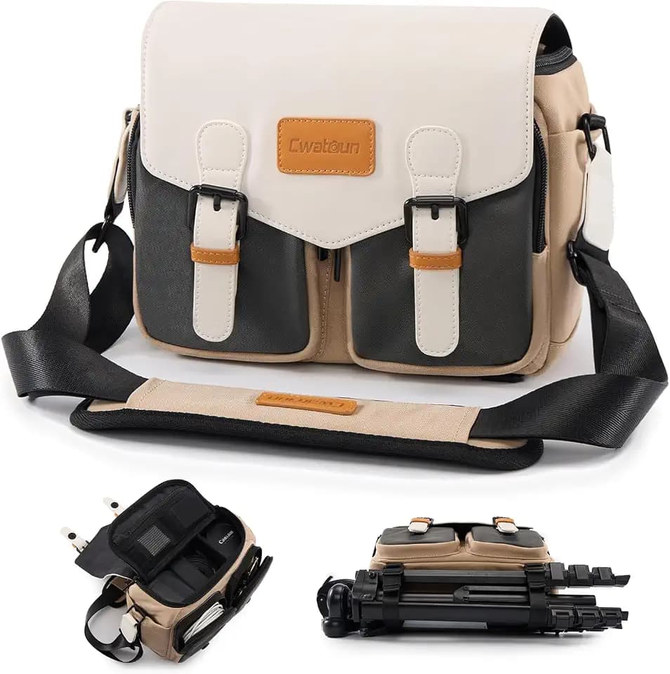 Cwatcun Midi Camera Sling Bag, Waterproof Crossbody Case with Tripod Holder