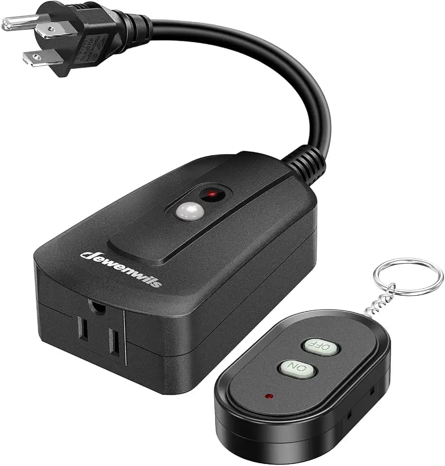 DEWENWILS Outdoor Wireless Remote Control Outlet, 15 amp Heavy Duty Weatherproof Remote Controlled Light Switch for Lights String Lights, 100 Feet Range, UL Listed
