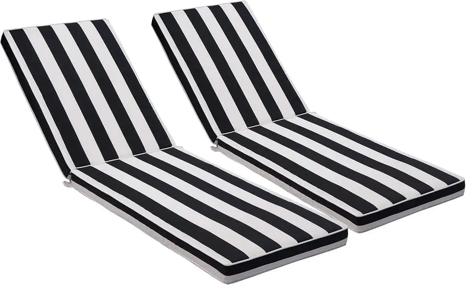 Only choice 2 Pcs Set Outdoor Lounge Chair Cushions Patio Chaise Lounge Replacement Cushions Furniture Seat Cushions(Black+White Stripes-2 pcs)
