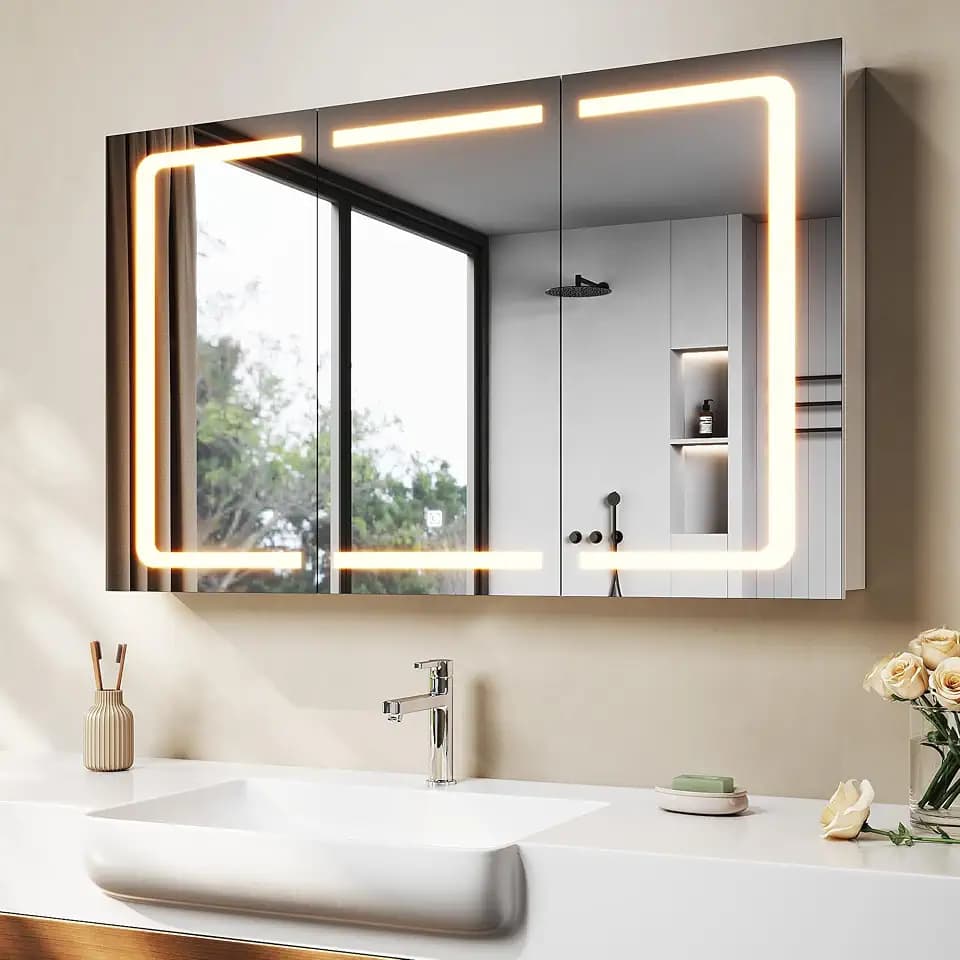 SONNI LED Spiegelschrank Bad 105x65cm 3 Türen Edelstahl mit Steckdose