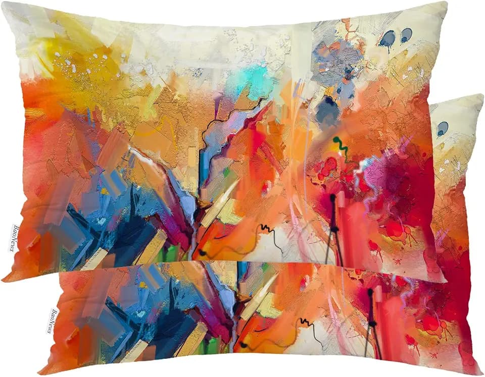 Bunte abstrakte Ölgemälde-Kissenbezüge, gelbe Kunst-Kissenbezug, digitaler versteckter Reißverschluss, dekorative Kissenbezüge für Schlafzimmer, Lendenwirbelsäule, 50,8 x 66 cm, 2 Stück