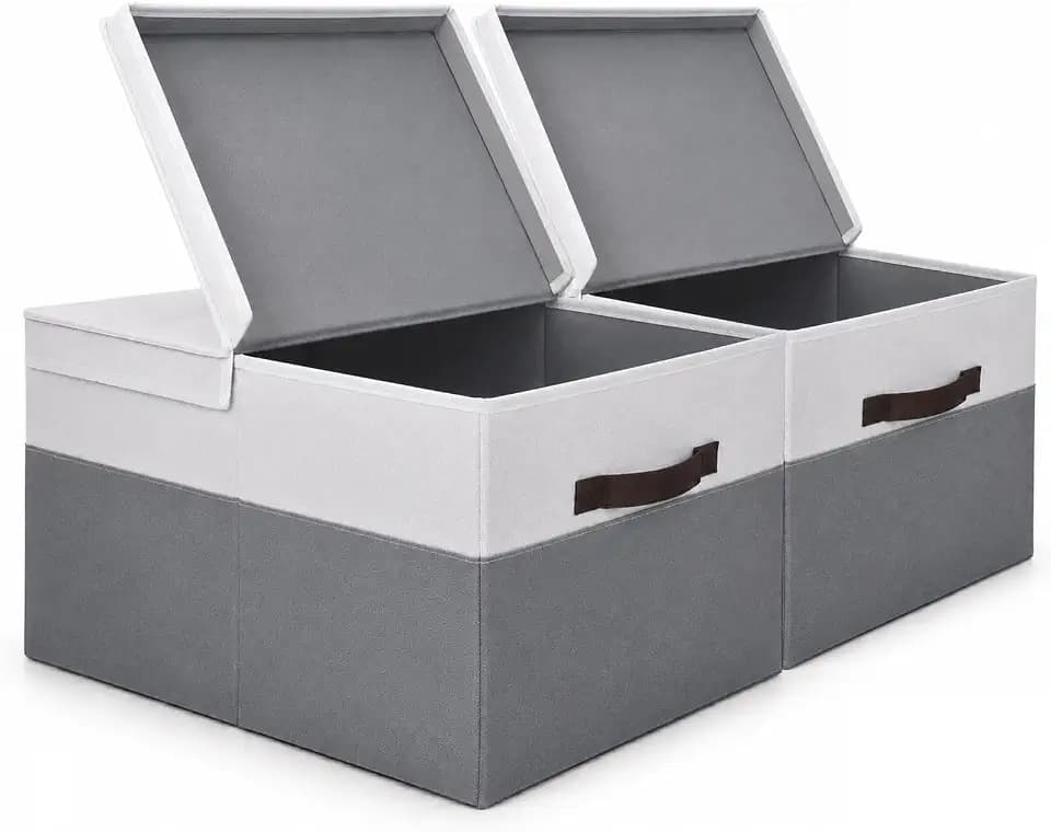 THMINS Aufbewahrungskorb mit Deckel 55 L, 2er Set Faltbare Stoffboxen