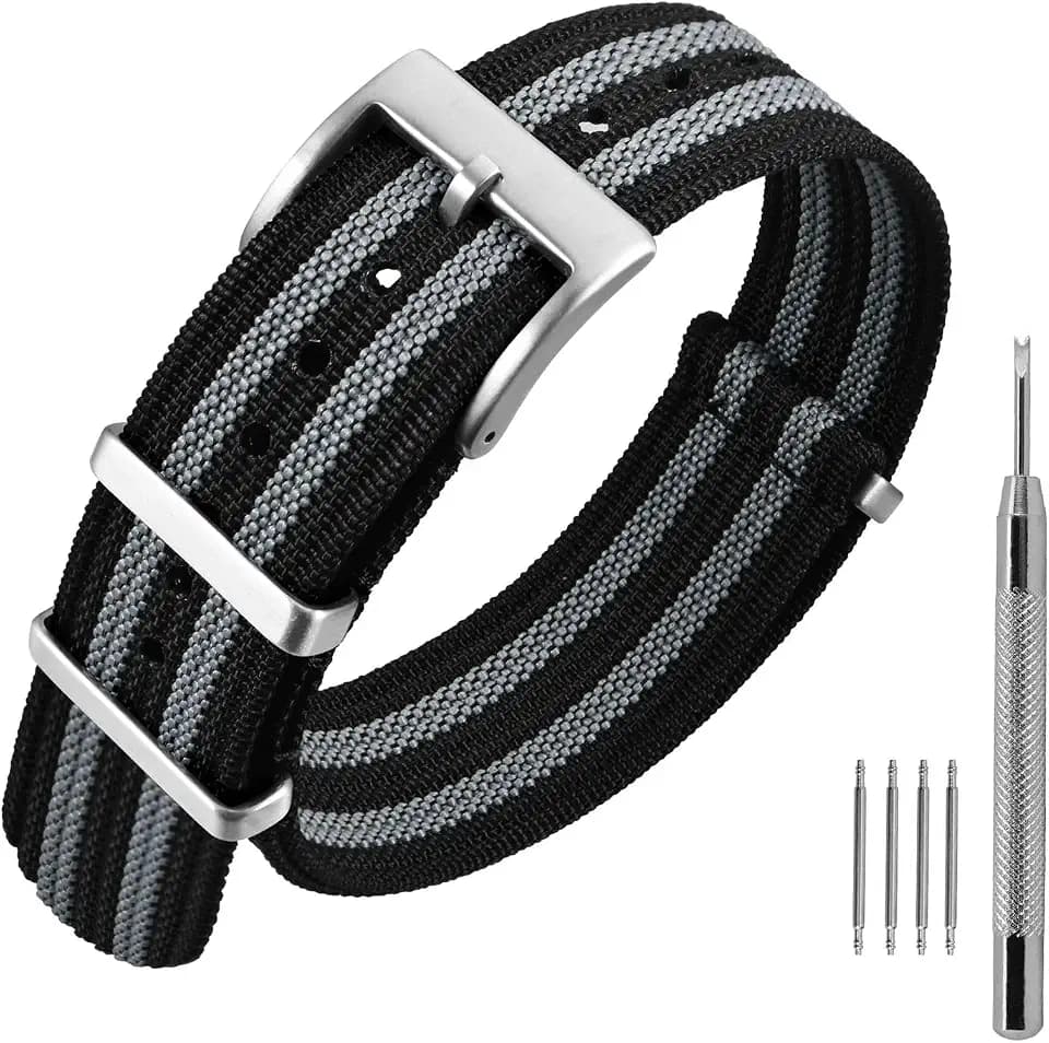 ANNEFIT Nylon Watch Band 16mm 18mm 20mm 22mm, One-Piece Waterproof Military Watch Straps with Heavy Buckle