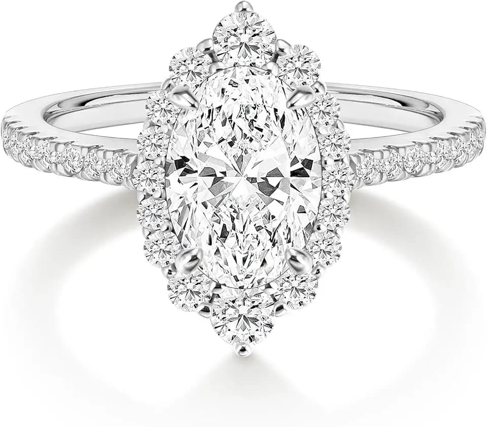 EAMTI 3CT Oval Cut CZ Engagement Rings for Women Halo Wedding Band