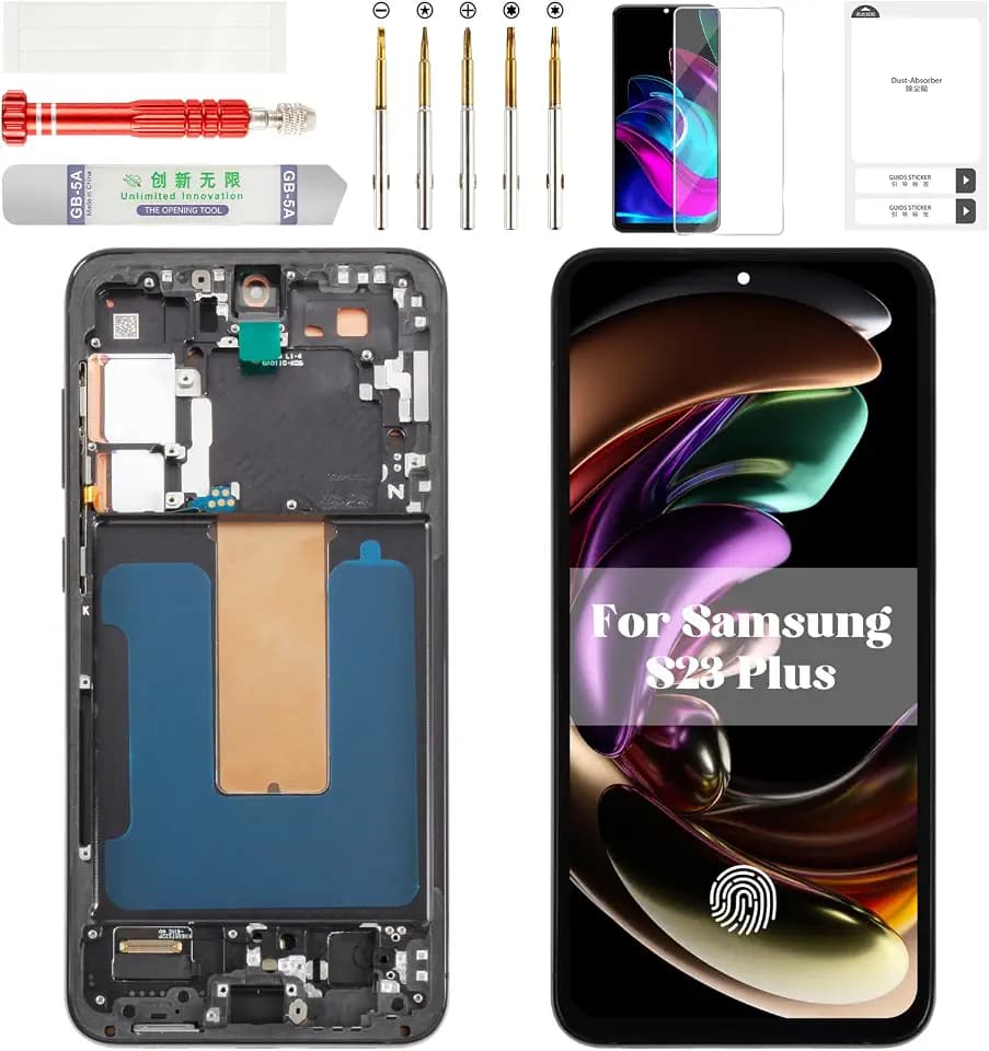 OLED for Samsung S23 Plus LCD for Samsung Galaxy S23 Plus Digitizer Display for SM-S916U Replacement Screen Touch Assembly with Frame SM-S9160 SM-S916U1 Black (with Fingerprint Function)