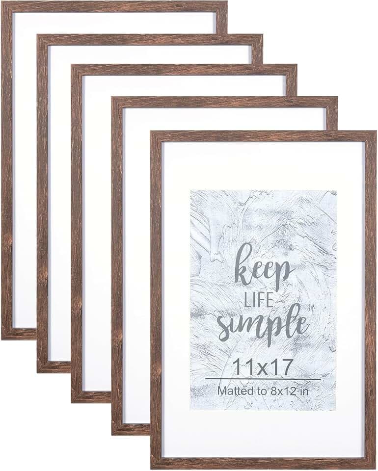 kennethan 11x17 Picture Frame Rottern Brown Set of 5, Wooden Poster Frame for Wall Mounting Display for Home, Office,Gallery,Holiday with Photos, Posters, Puzzles