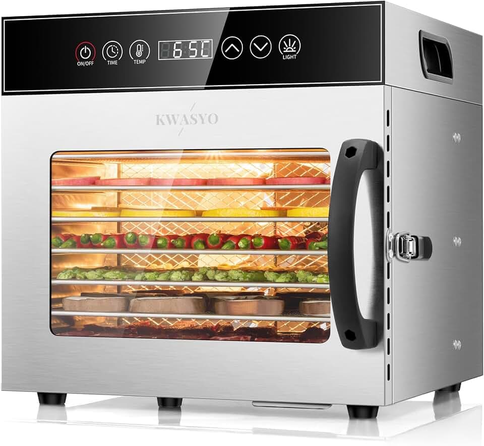 Kwasyo Dörrautomat Edelstahl 600W mit 8 Etagen, Profi Dörrgerät & Dörrautomaten Lebensmitteltrockner, Digitaler Timer, Temperaturregelung, Überhitzungsschutz, Rezeptbuch inklusive